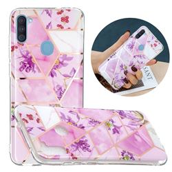 Purple Flower Painted Marble Electroplating Protective Case for Samsung Galaxy A11