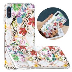 Tropical Rainforest Flower Painted Marble Electroplating Protective Case for Samsung Galaxy A11