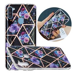 Black Flower Painted Marble Electroplating Protective Case for Samsung Galaxy A11
