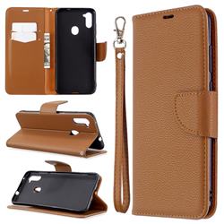 Classic Luxury Litchi Leather Phone Wallet Case for Samsung Galaxy A11 - Brown