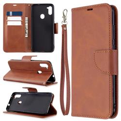Classic Sheepskin PU Leather Phone Wallet Case for Samsung Galaxy A11 - Brown