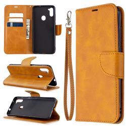 Classic Sheepskin PU Leather Phone Wallet Case for Samsung Galaxy A11 - Yellow