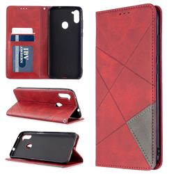 Prismatic Slim Magnetic Sucking Stitching Wallet Flip Cover for Samsung Galaxy A11 - Red