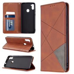 Prismatic Slim Magnetic Sucking Stitching Wallet Flip Cover for Samsung Galaxy A11 - Brown