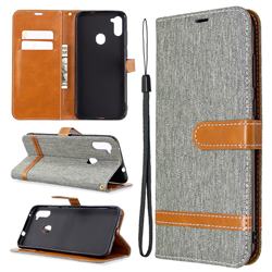 Jeans Cowboy Denim Leather Wallet Case for Samsung Galaxy A11 - Gray