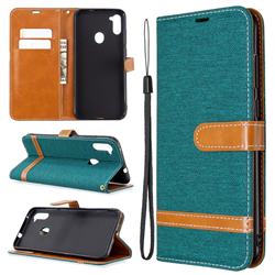 Jeans Cowboy Denim Leather Wallet Case for Samsung Galaxy A11 - Green
