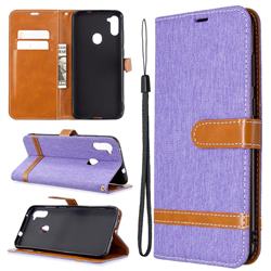Jeans Cowboy Denim Leather Wallet Case for Samsung Galaxy A11 - Purple