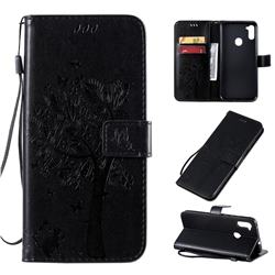 Embossing Butterfly Tree Leather Wallet Case for Samsung Galaxy A11 - Black
