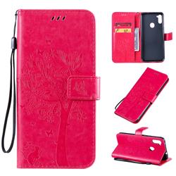 Embossing Butterfly Tree Leather Wallet Case for Samsung Galaxy A11 - Rose