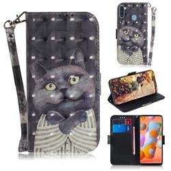 Cat Embrace 3D Painted Leather Wallet Phone Case for Samsung Galaxy A11