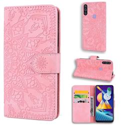 Retro Embossing Mandala Flower Leather Wallet Case for Samsung Galaxy A11 - Pink