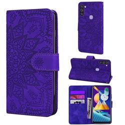 Retro Embossing Mandala Flower Leather Wallet Case for Samsung Galaxy A11 - Purple