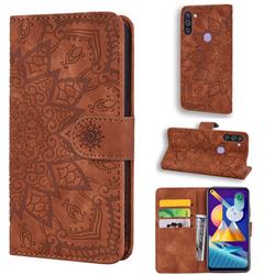 Retro Embossing Mandala Flower Leather Wallet Case for Samsung Galaxy A11 - Brown