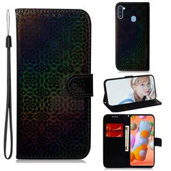 Laser Circle Shining Leather Wallet Phone Case for Samsung Galaxy A11 - Black