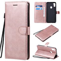 Retro Greek Classic Smooth PU Leather Wallet Phone Case for Samsung Galaxy A11 - Rose Gold
