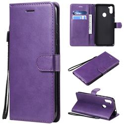 Retro Greek Classic Smooth PU Leather Wallet Phone Case for Samsung Galaxy A11 - Purple