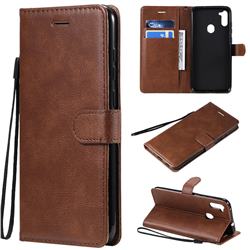 Retro Greek Classic Smooth PU Leather Wallet Phone Case for Samsung Galaxy A11 - Brown