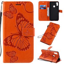 Embossing 3D Butterfly Leather Wallet Case for Samsung Galaxy A11 - Orange