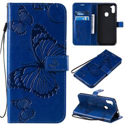 Embossing 3D Butterfly Leather Wallet Case for Samsung Galaxy A11 - Blue