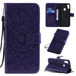 Embossing Sunflower Leather Wallet Case for Samsung Galaxy A11 - Purple
