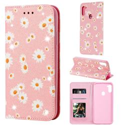 Ultra Slim Daisy Sparkle Glitter Powder Magnetic Leather Wallet Case for Samsung Galaxy A11 - Pink
