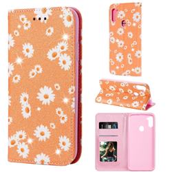 Ultra Slim Daisy Sparkle Glitter Powder Magnetic Leather Wallet Case for Samsung Galaxy A11 - Orange