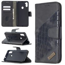 BinfenColor BF04 Color Block Stitching Crocodile Leather Case Cover for Samsung Galaxy A11 - Black