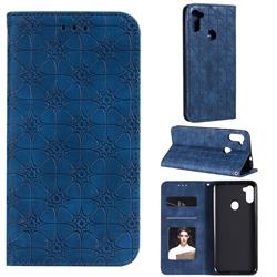 Intricate Embossing Four Leaf Clover Leather Wallet Case for Samsung Galaxy A11 - Dark Blue