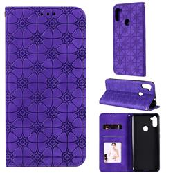 Intricate Embossing Four Leaf Clover Leather Wallet Case for Samsung Galaxy A11 - Purple