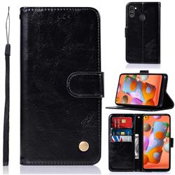 Luxury Retro Leather Wallet Case for Samsung Galaxy A11 - Black