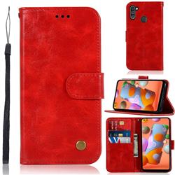 Luxury Retro Leather Wallet Case for Samsung Galaxy A11 - Red
