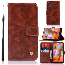 Luxury Retro Leather Wallet Case for Samsung Galaxy A11 - Brown