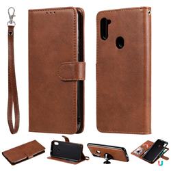 Retro Greek Detachable Magnetic PU Leather Wallet Phone Case for Samsung Galaxy A11 - Brown