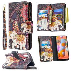 Totem Flower Elephant Binfen Color BF03 Retro Zipper Leather Wallet Phone Case for Samsung Galaxy A11