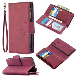 Binfen Color BF02 Sensory Buckle Zipper Multifunction Leather Phone Wallet for Samsung Galaxy A11 - Red Wine