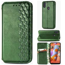 Ultra Slim Fashion Business Card Magnetic Automatic Suction Leather Flip Cover for Samsung Galaxy A11 - Green