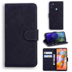 Retro Classic Skin Feel Leather Wallet Phone Case for Samsung Galaxy A11 - Black