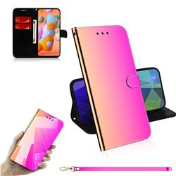 Shining Mirror Like Surface Leather Wallet Case for Samsung Galaxy A11 - Rainbow Gradient