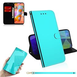 Shining Mirror Like Surface Leather Wallet Case for Samsung Galaxy A11 - Mint Green