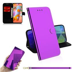Shining Mirror Like Surface Leather Wallet Case for Samsung Galaxy A11 - Purple