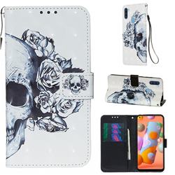 Skull Flower 3D Painted Leather Wallet Case for Samsung Galaxy A11