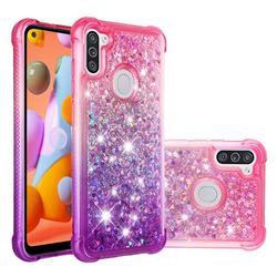 Rainbow Gradient Liquid Glitter Quicksand Sequins Phone Case for Samsung Galaxy A11 - Pink Purple