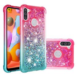 Rainbow Gradient Liquid Glitter Quicksand Sequins Phone Case for Samsung Galaxy A11 - Pink Blue