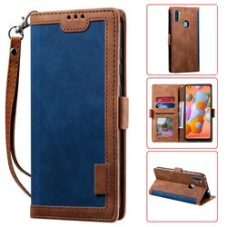 Luxury Retro Stitching Leather Wallet Phone Case for Samsung Galaxy A11 - Dark Blue