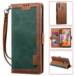 Luxury Retro Stitching Leather Wallet Phone Case for Samsung Galaxy A11 - Dark Green