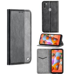 Classic Business Ultra Slim Magnetic Sucking Stitching Flip Cover for Samsung Galaxy A11 - Silver Gray