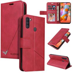 GQ.UTROBE Right Angle Silver Pendant Leather Wallet Phone Case for Samsung Galaxy A11 - Red