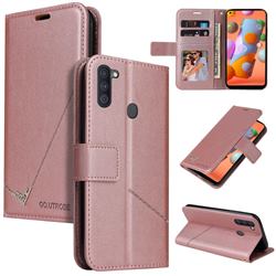 GQ.UTROBE Right Angle Silver Pendant Leather Wallet Phone Case for Samsung Galaxy A11 - Rose Gold