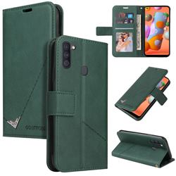 GQ.UTROBE Right Angle Silver Pendant Leather Wallet Phone Case for Samsung Galaxy A11 - Green