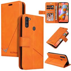 GQ.UTROBE Right Angle Silver Pendant Leather Wallet Phone Case for Samsung Galaxy A11 - Orange